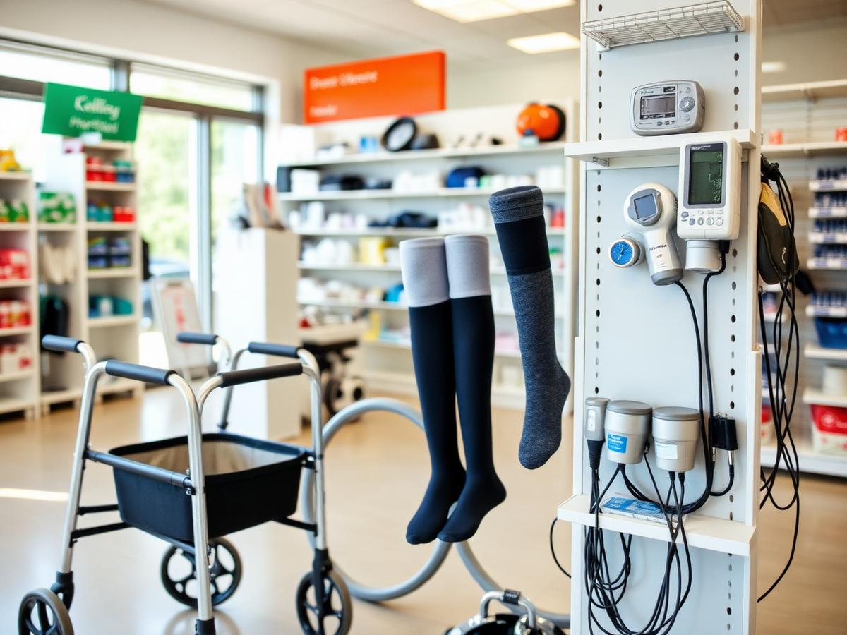 Home medical equipment on display at Hart Pharmacy